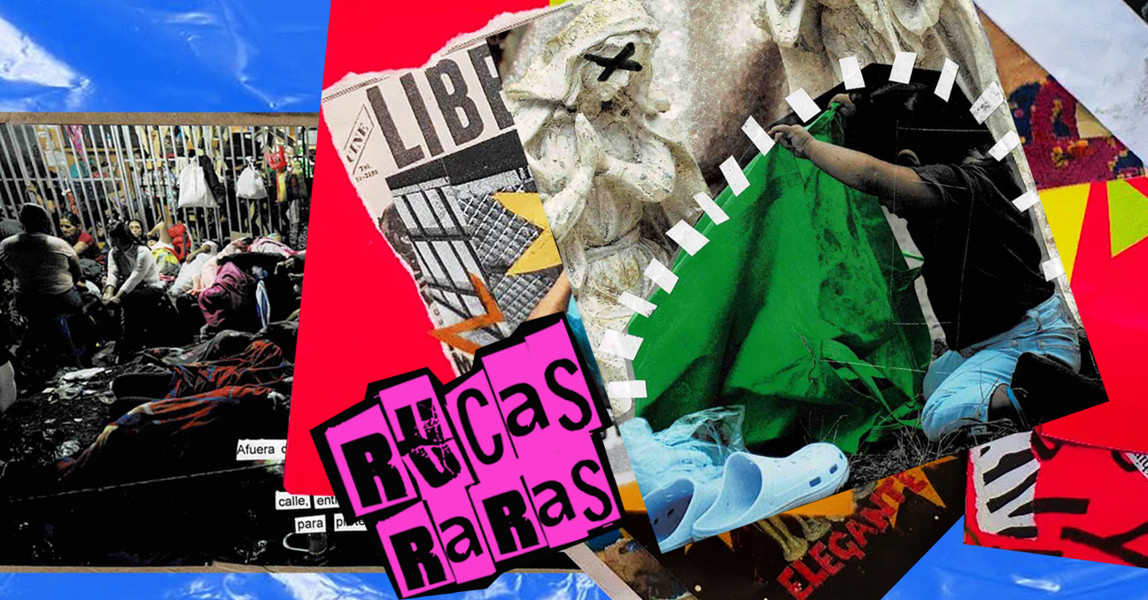 Un collage de fotografías estilo punk con el texto Rucas Raras